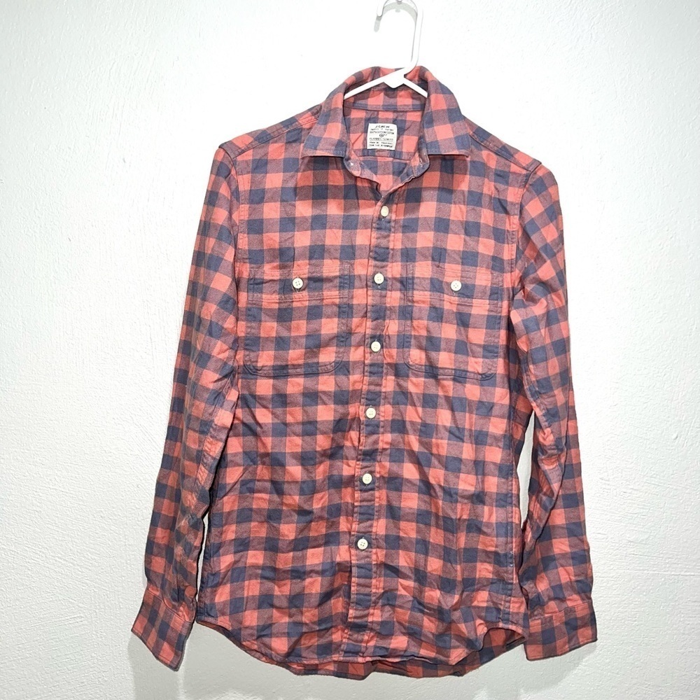 J Crew Flannel Slim Fit Red Plaid Button Down Long Sleeve Shirt